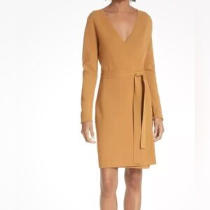 dvf long sleeves knit wrap dress honey